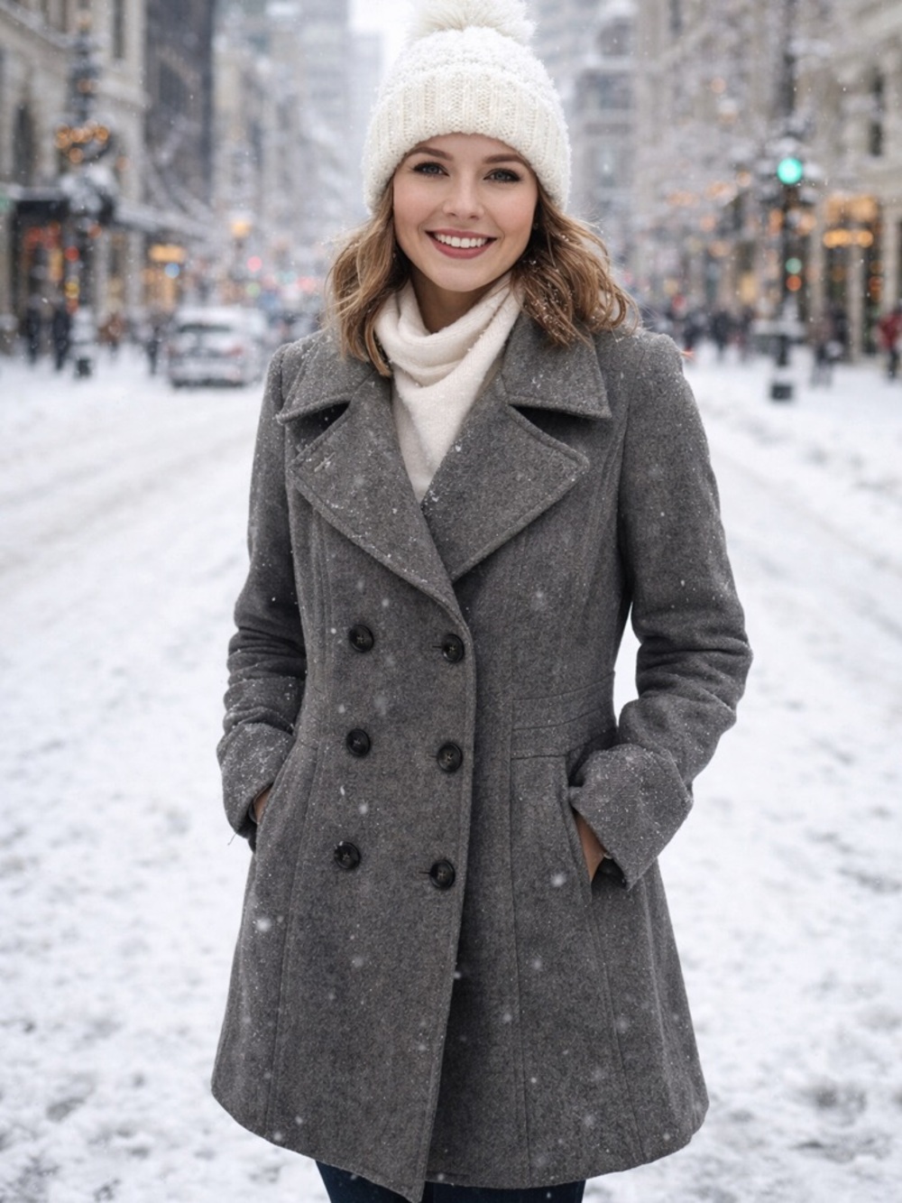 Anne Klein Gray Double-Breasted Wool-Blend Peacoat - Picture 7 of 7